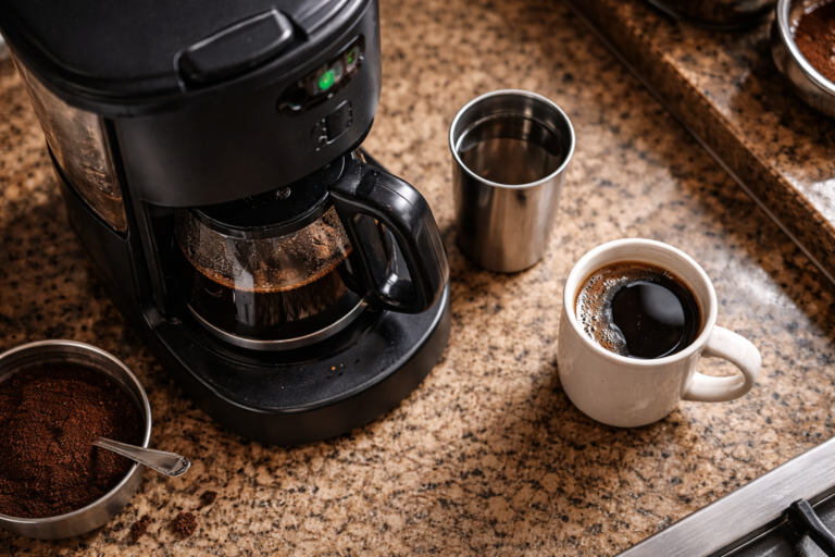 coffee maker brewing coffee in Indian kitchen